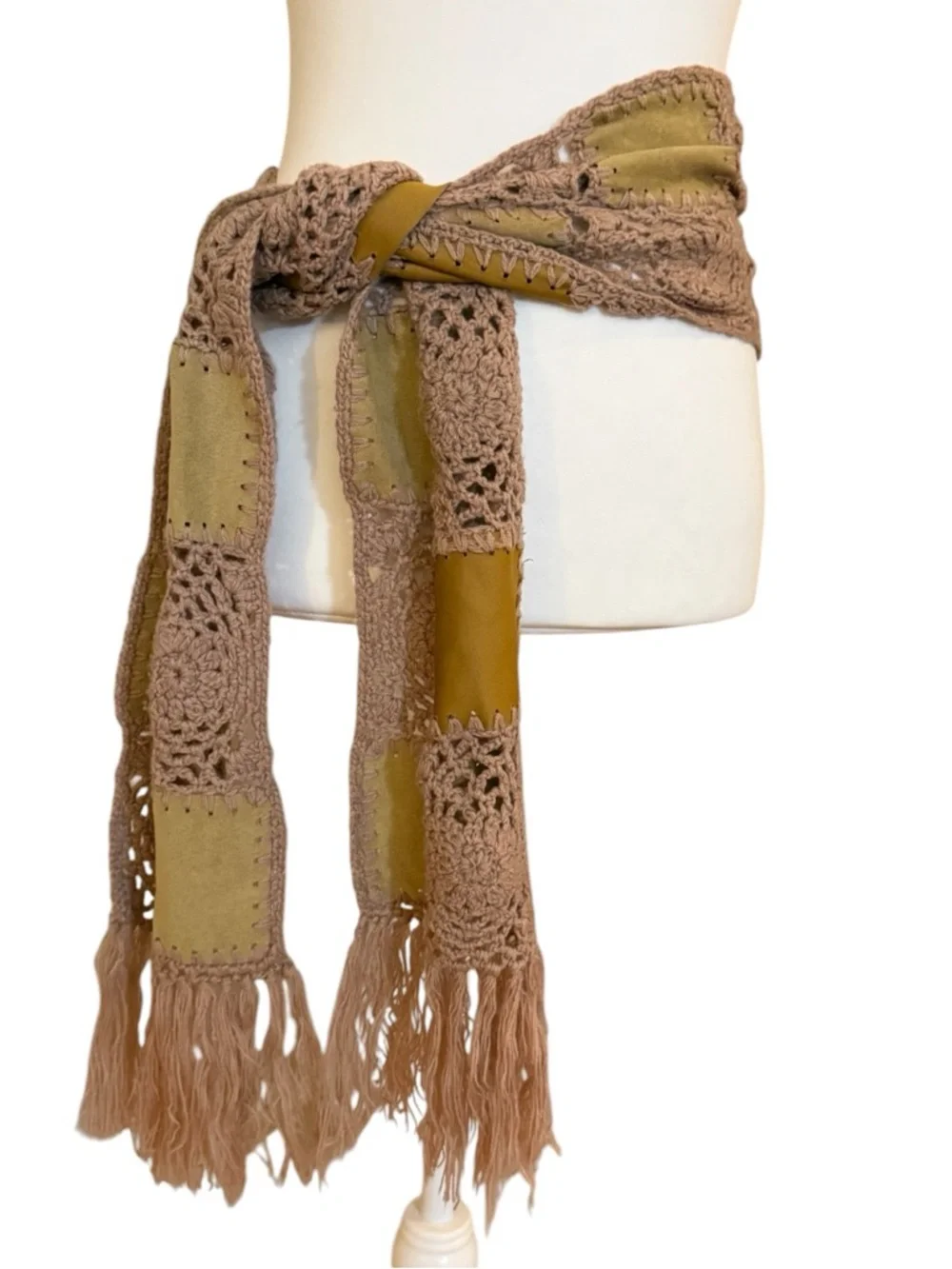 Candie's Patchwork Crochet Fringe Scarf
